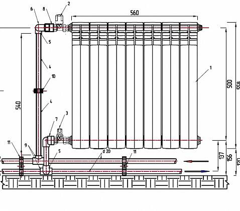 Схема обвязки радиаторов системы отопления полипропиленовыми трубами