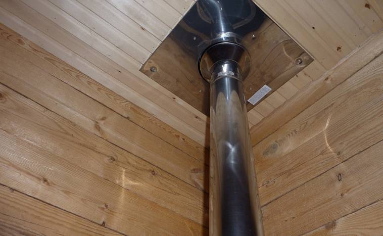 Правила установки трубы в бане через потолок