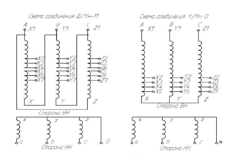Схемы соединения обмоток силовых трансформаторов