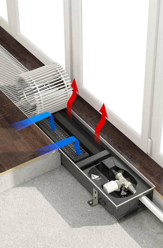 Напольные радиаторы отопления: низкие и встраиваемые в пол, для панорамных окон водяные