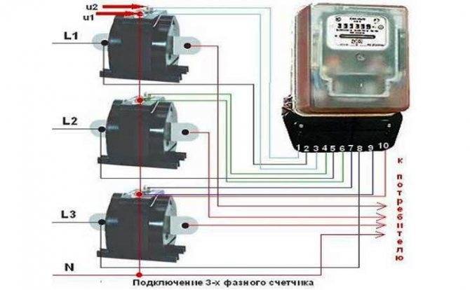 Как подключить трехфазный счетчик через трансформатор тока — схема
