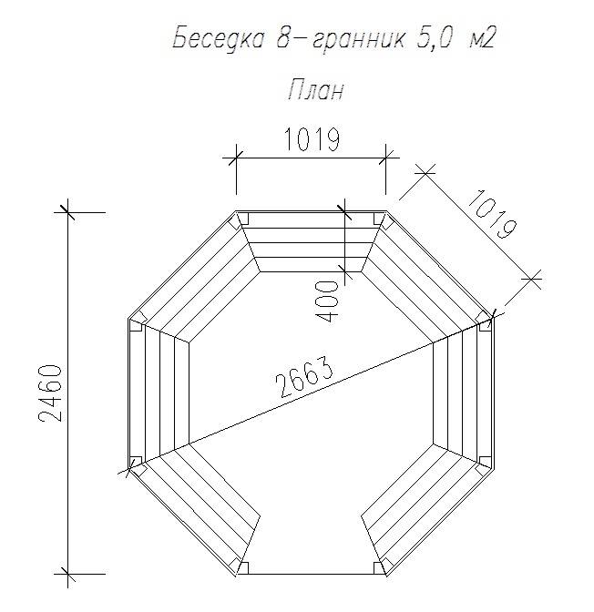 Чертежи шестиугольной беседки из дерева с размерами