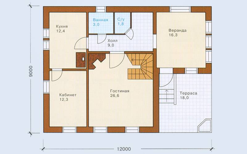 Русский стиль планировка дома размером 6×6 м с печкой