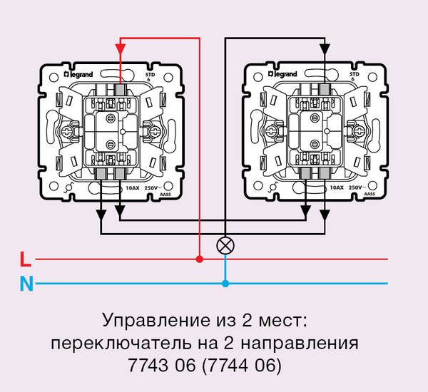 Проходной выключатель legrand: одноклавишный, двухклавишный, схема подключения