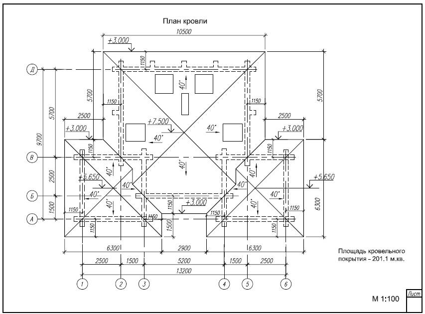План скатной кровли чертеж