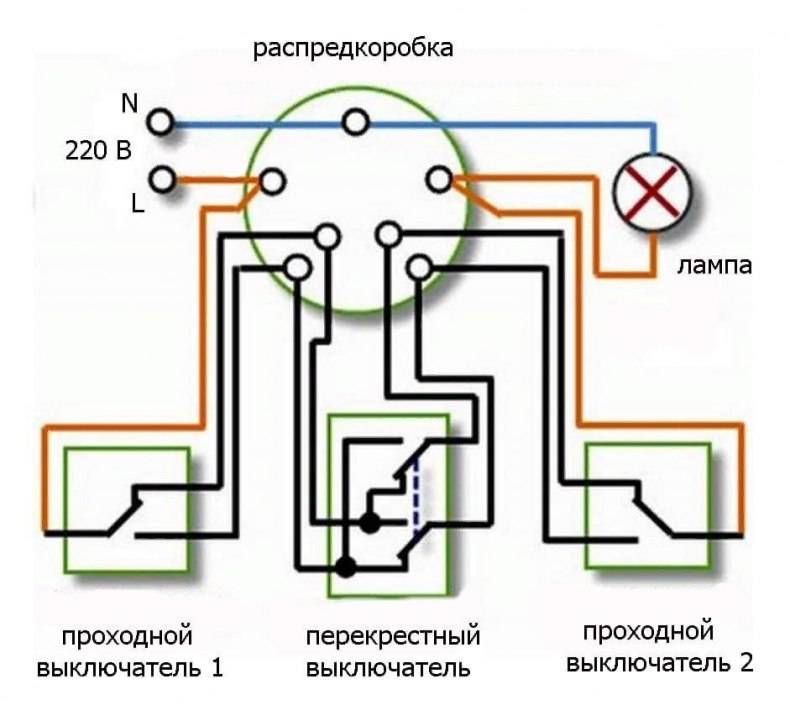 Перекрестные выключатели — схема подключения