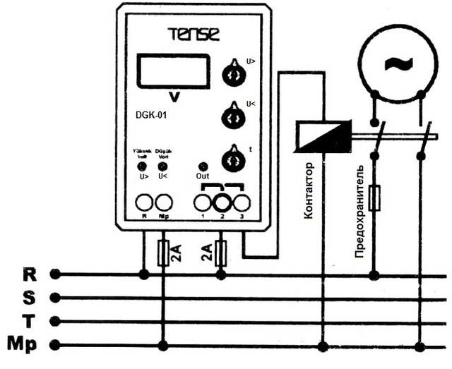 Схема подключения 3-фазного реле контроля напряжения для дома