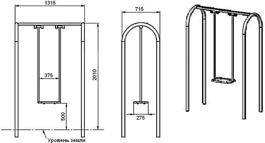 Чертежи качелей для дачи с размерами из профильной