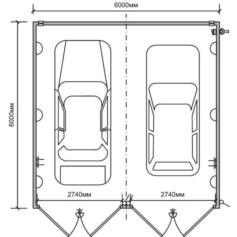 Чертеж гаража с размерами на 2 машины