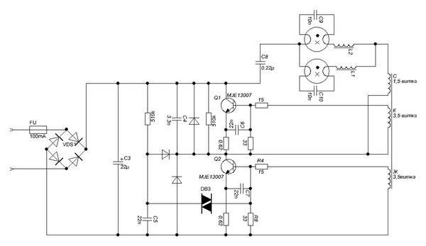 Электронный балласт для люминесцентных ламп схема 36w
