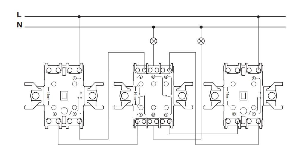 Выключатель проходной двухклавишный legrand схема подключения
