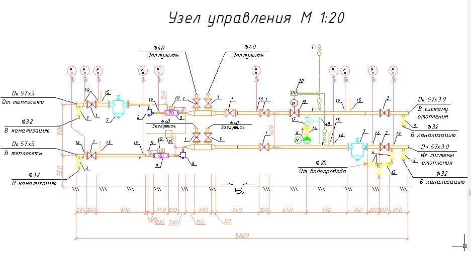 Схема элеваторного узла системы отопления