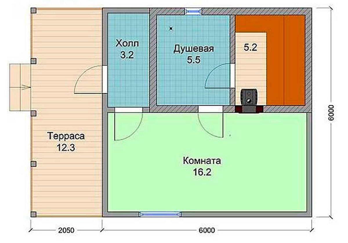 Проекты бани с террасой с комнатой отдыха из блоков