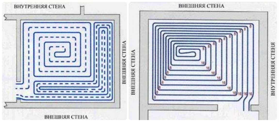 Теплый пол улитка схема расстояние между трубой