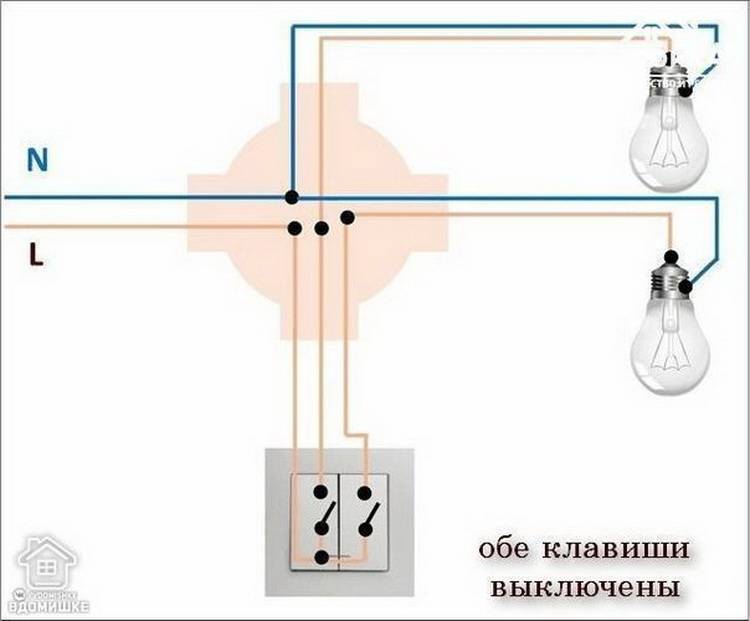 Монтаж двухклавишного выключателя света - 3 ошибки, схема, видео