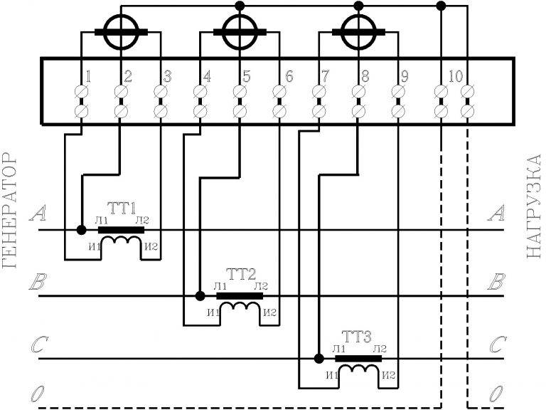 Схема подключения счетчика через трансформаторы тока меркурий