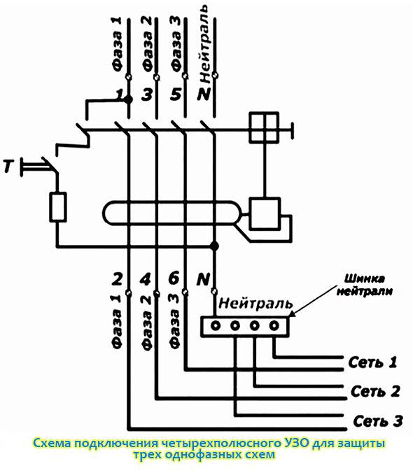 Схема подключения четырехполюсного автомата