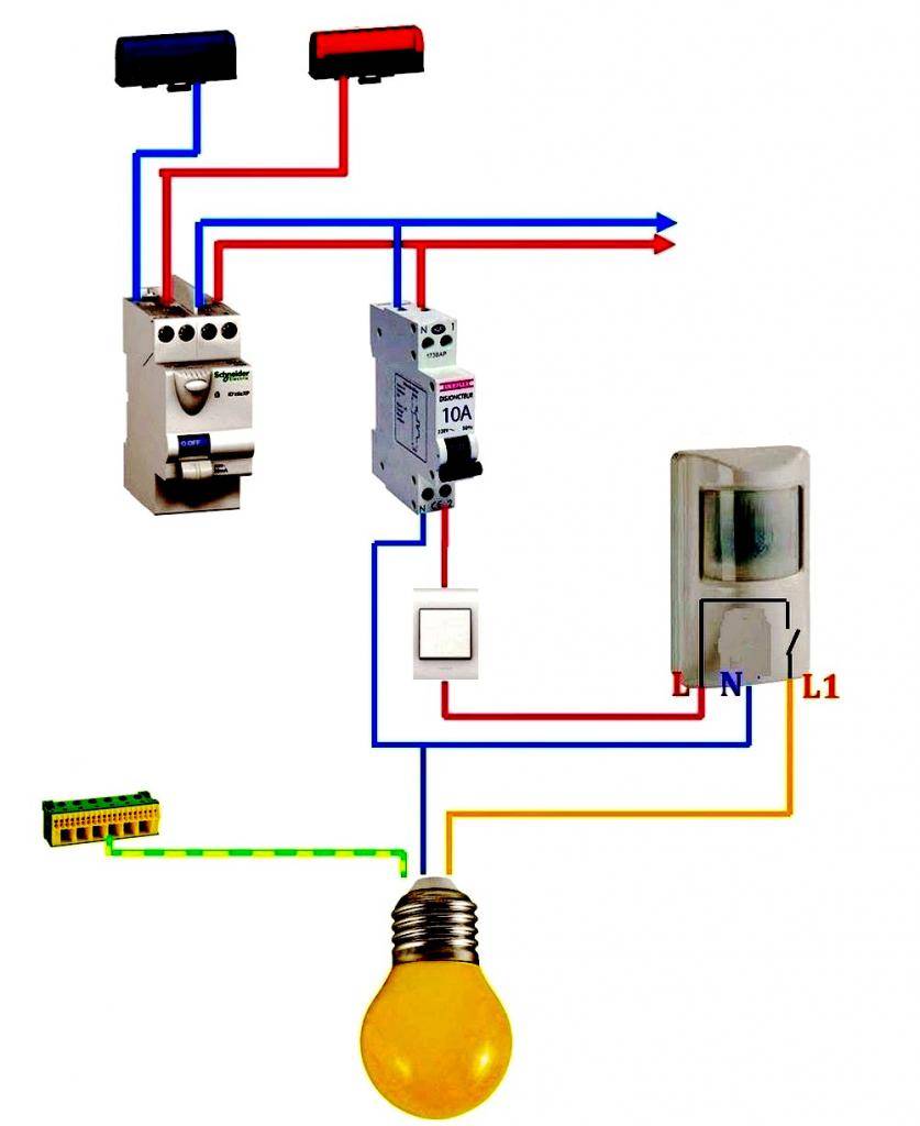 Схема автомат лампочка выключатель